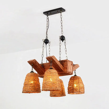 Rustic brown tapered wicker light fixture dining room chandelier