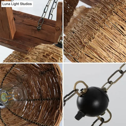 Rustic brown tapered wicker light fixture dining room chandelier