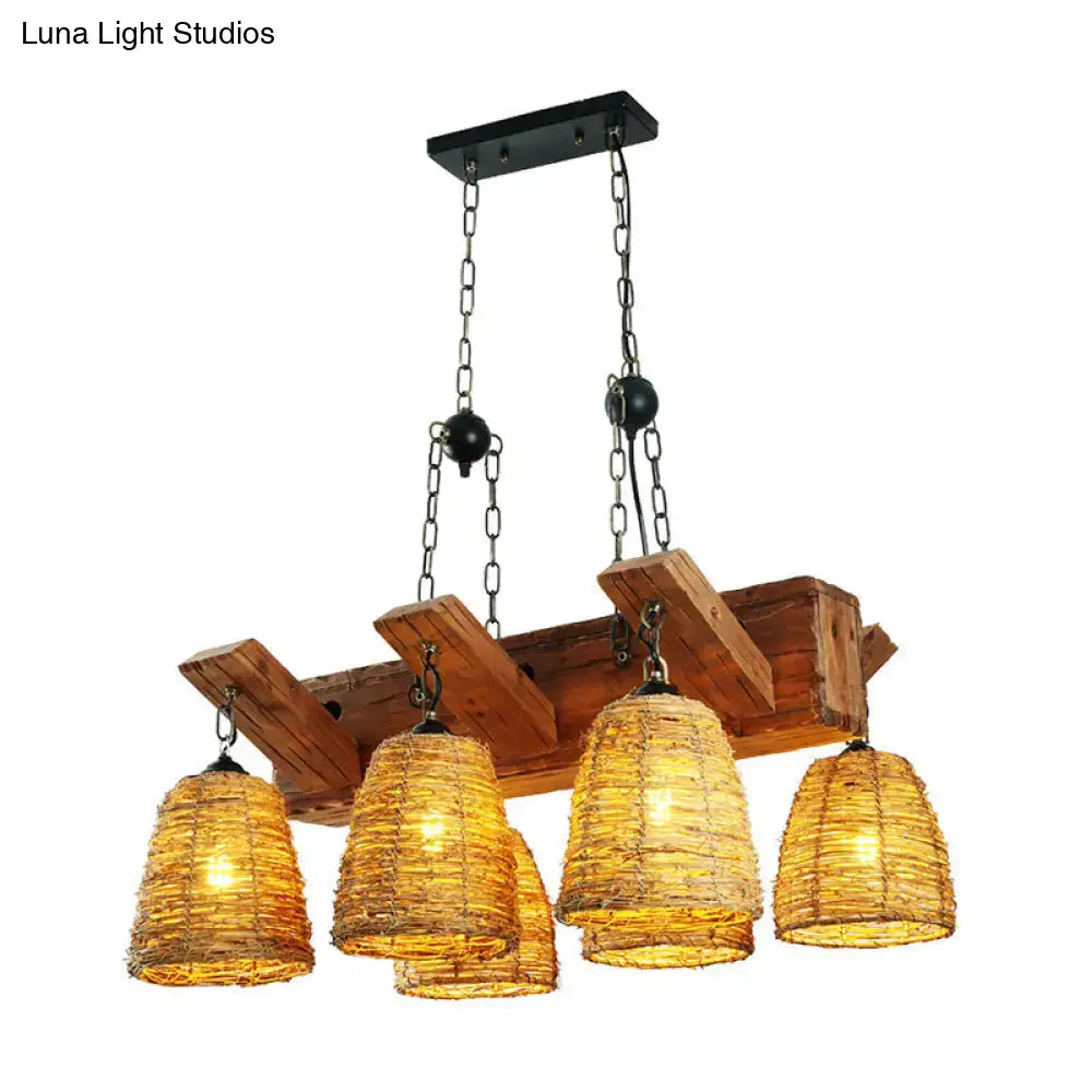 Rustic brown tapered wicker light fixture dining room chandelier