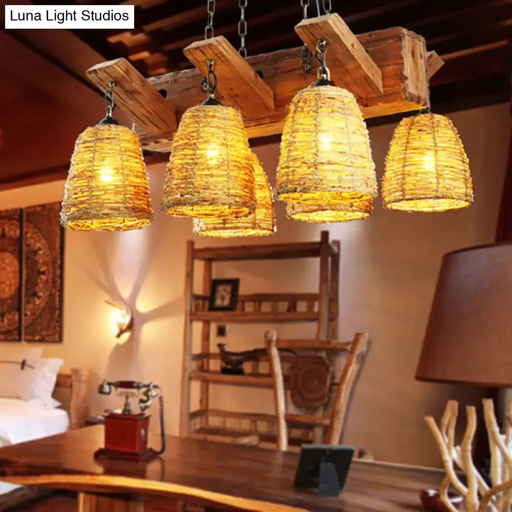 Rustic brown tapered wicker light fixture dining room chandelier