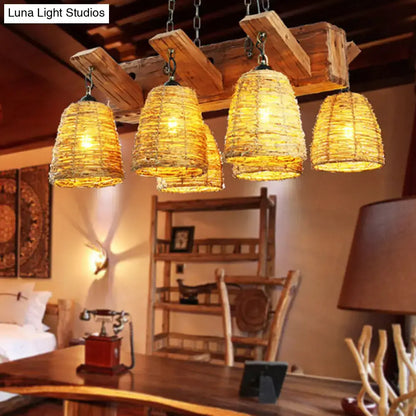 Rustic brown tapered wicker light fixture dining room chandelier