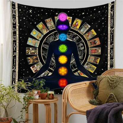Black and white astrology chart tarot tapestry bedroom wall hanging