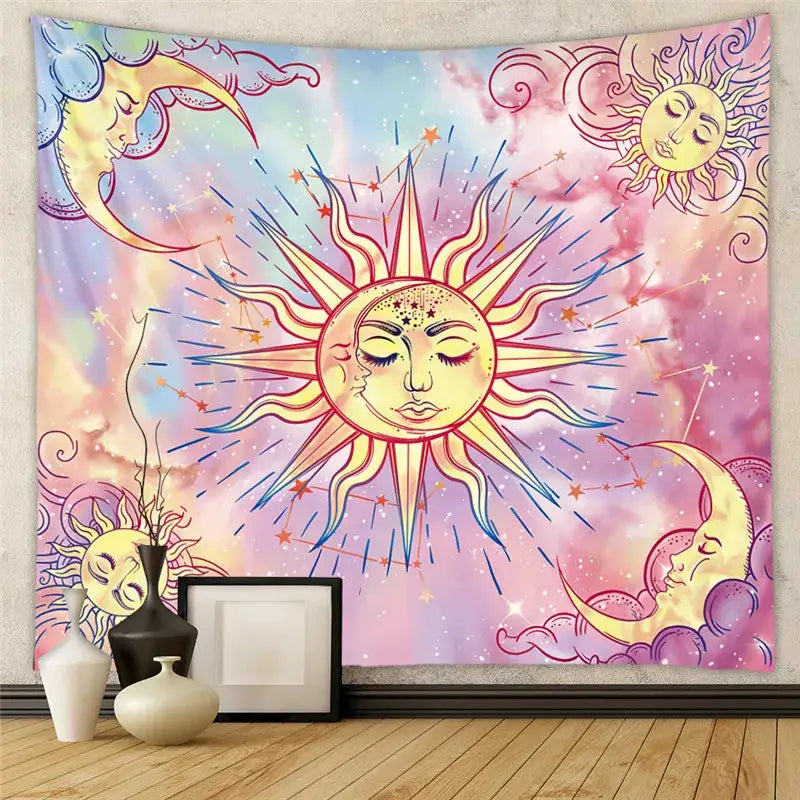 Black and white astrology chart tarot tapestry bedroom wall hanging