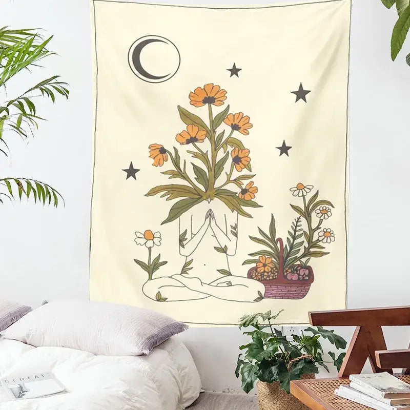 Cream astrology tarot card tapestry bedroom snake wall hanging