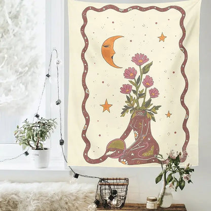 Cream astrology tarot card tapestry bedroom snake wall hanging