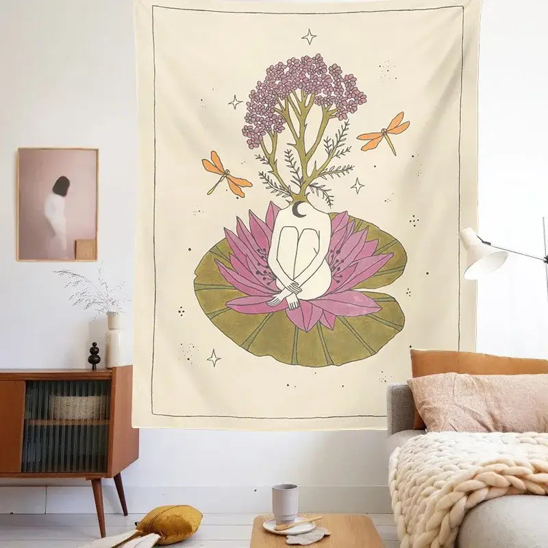 Cream astrology tarot card tapestry bedroom snake wall hanging