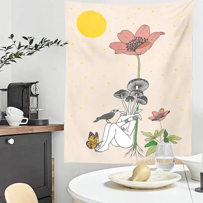 Cream astrology tarot card tapestry bedroom snake wall hanging