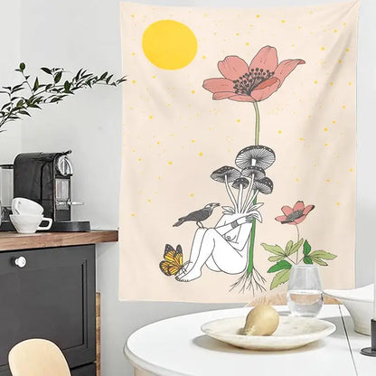 Cream astrology tarot card tapestry bedroom snake wall hanging