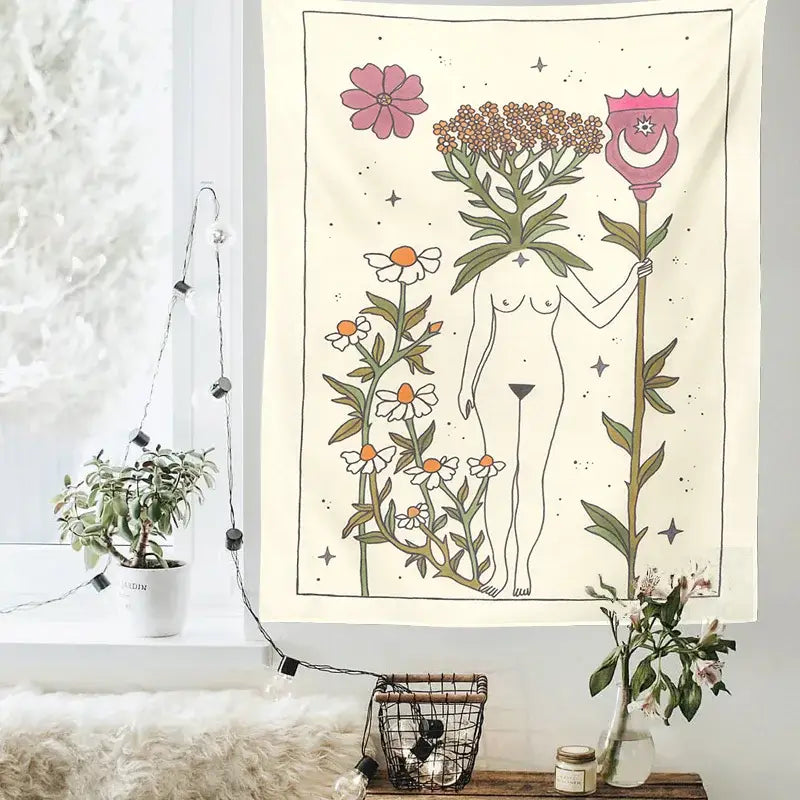 Cream astrology tarot card tapestry bedroom snake wall hanging