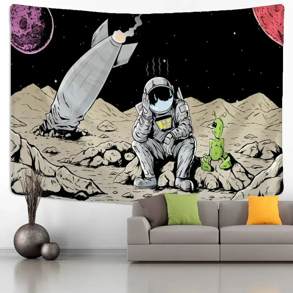Kawaii astronaut alien tapestry wall hanging for bedroom decor