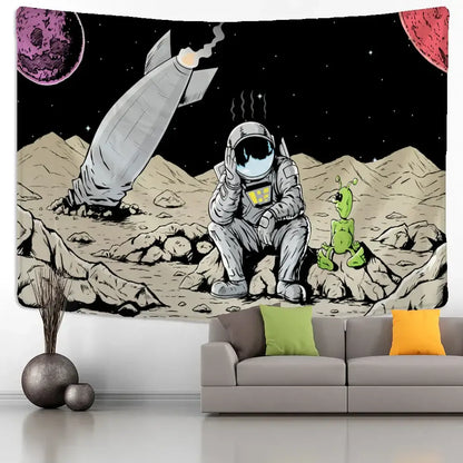 Kawaii astronaut alien tapestry wall hanging for bedroom decor