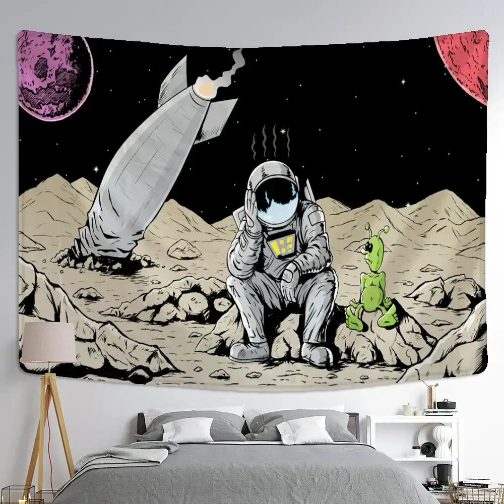 Kawaii astronaut alien tapestry wall hanging for bedroom decor