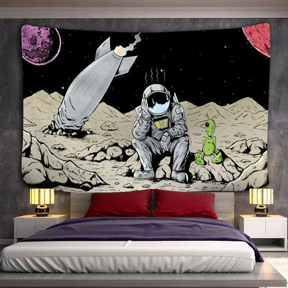 Kawaii astronaut alien tapestry wall hanging for bedroom decor