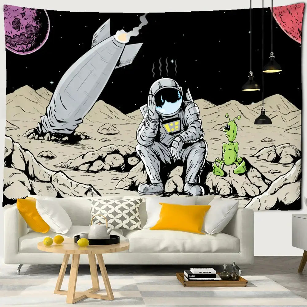 Kawaii astronaut alien tapestry wall hanging for bedroom decor