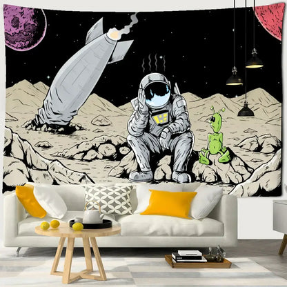 Kawaii astronaut alien tapestry wall hanging for bedroom decor