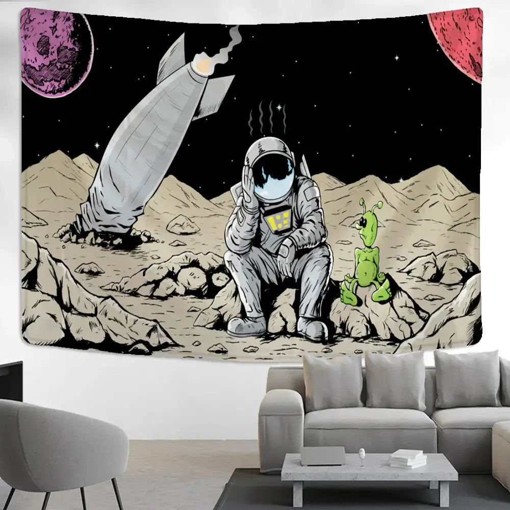 Kawaii astronaut alien tapestry wall hanging for bedroom decor