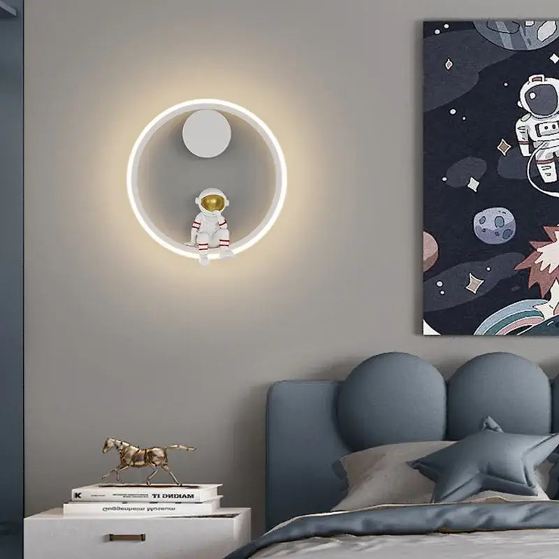 Modern astronaut cartoon wall lamp white & gold bedroom light