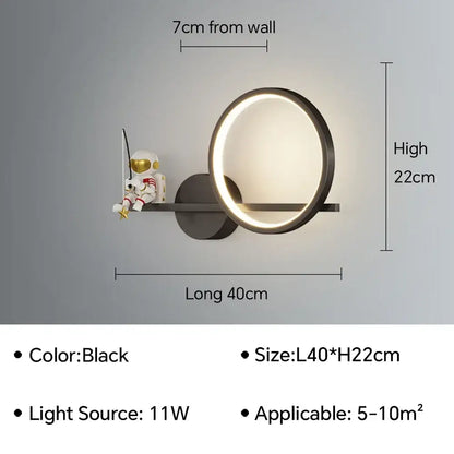 Modern astronaut cartoon wall lamp white & gold bedroom light