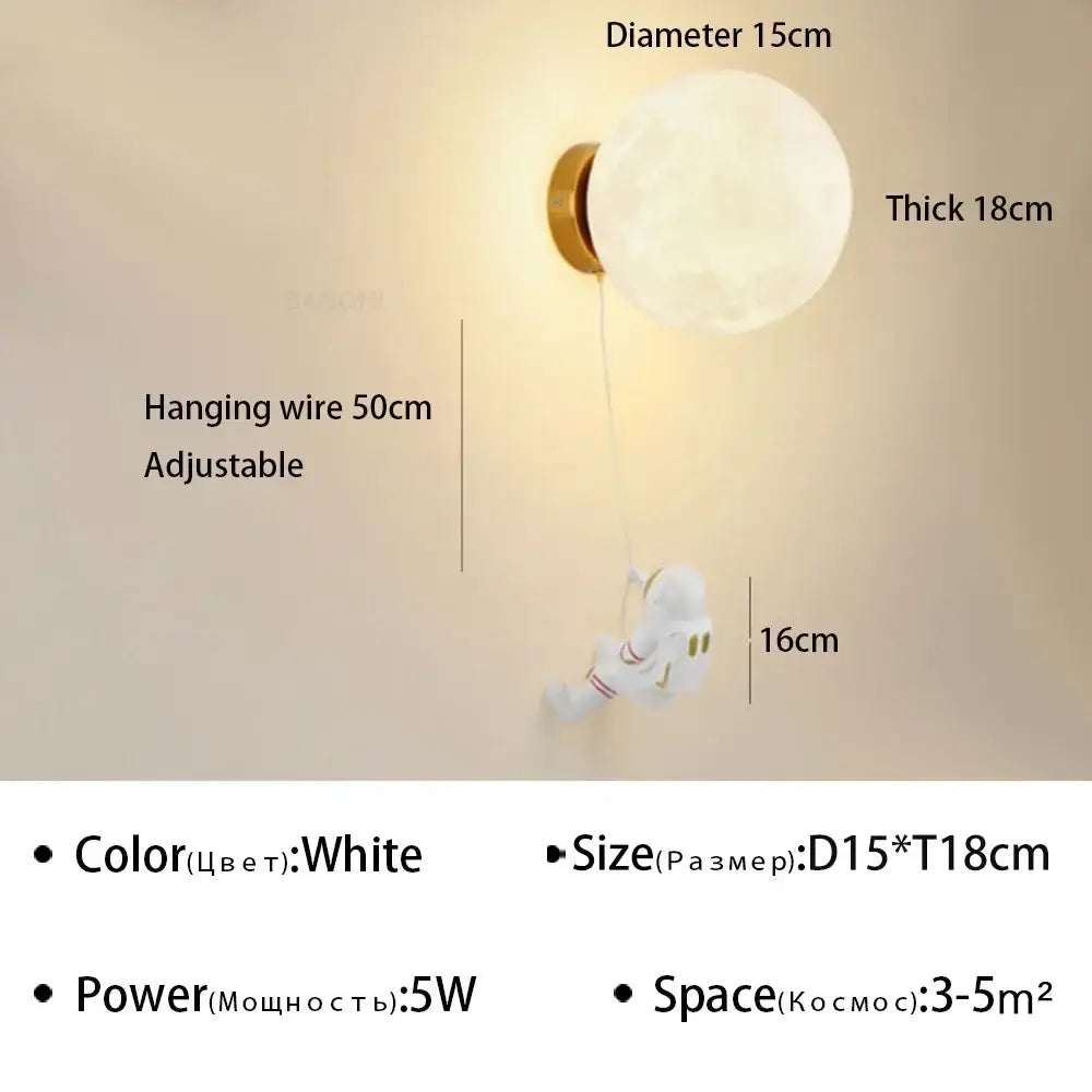 Modern astronaut cartoon wall lamp white & gold bedroom light