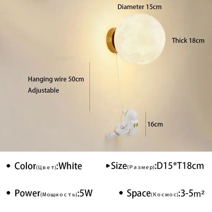 Modern astronaut cartoon wall lamp white & gold bedroom light