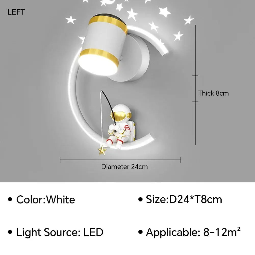 Modern astronaut cartoon wall lamp white & gold bedroom light
