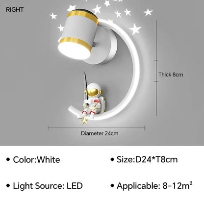Modern astronaut cartoon wall lamp white & gold bedroom light