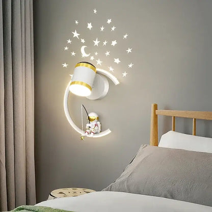 Modern astronaut cartoon wall lamp white & gold bedroom light