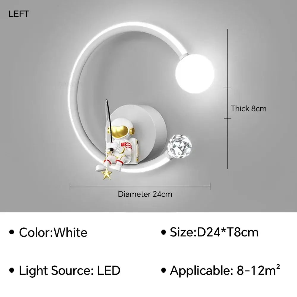 Modern astronaut cartoon wall lamp white & gold bedroom light