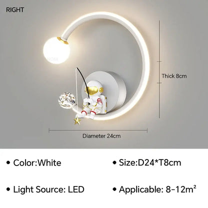 Modern astronaut cartoon wall lamp white & gold bedroom light