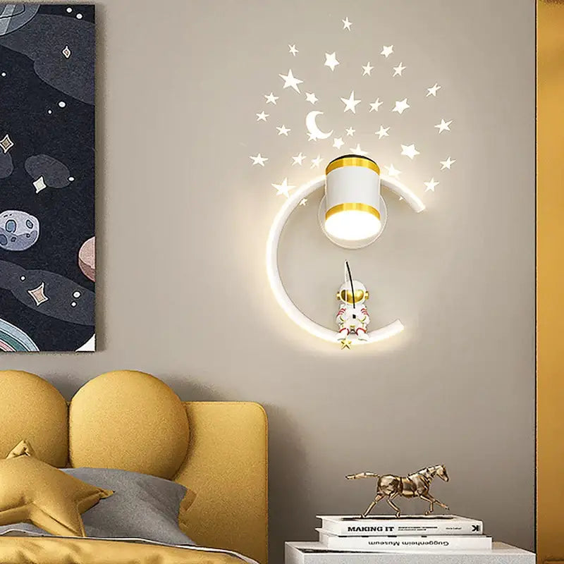 Modern astronaut cartoon wall lamp white & gold bedroom light