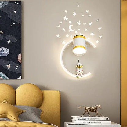 Modern astronaut cartoon wall lamp white & gold bedroom light