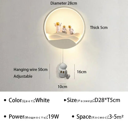 Modern astronaut cartoon wall lamp white & gold bedroom light