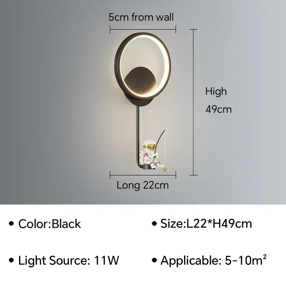 Modern astronaut cartoon wall lamp white & gold bedroom light