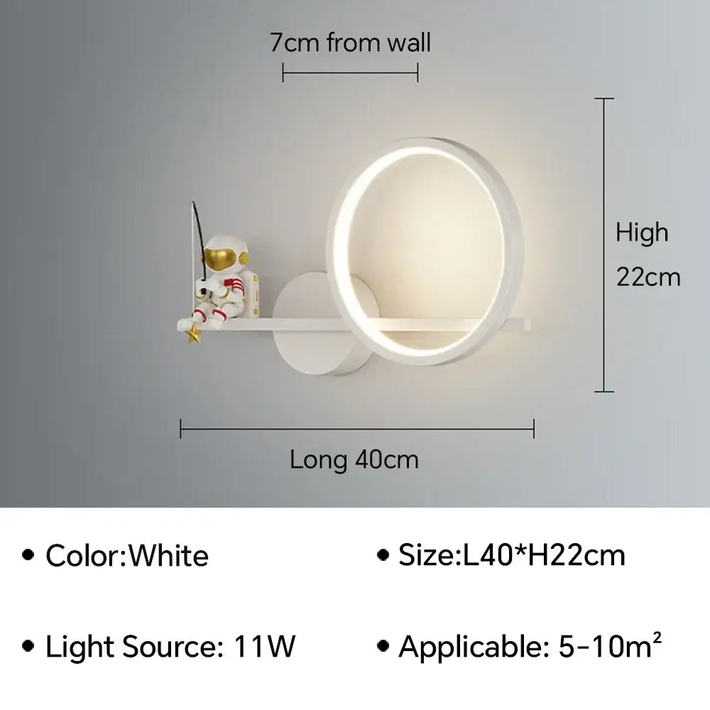 Modern astronaut cartoon wall lamp white & gold bedroom light