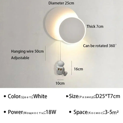 Modern astronaut cartoon wall lamp white & gold bedroom light