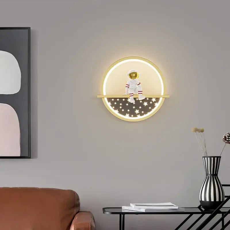 Modern astronaut cartoon wall lamp white & gold bedroom light