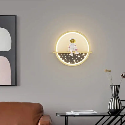 Modern astronaut cartoon wall lamp white & gold bedroom light
