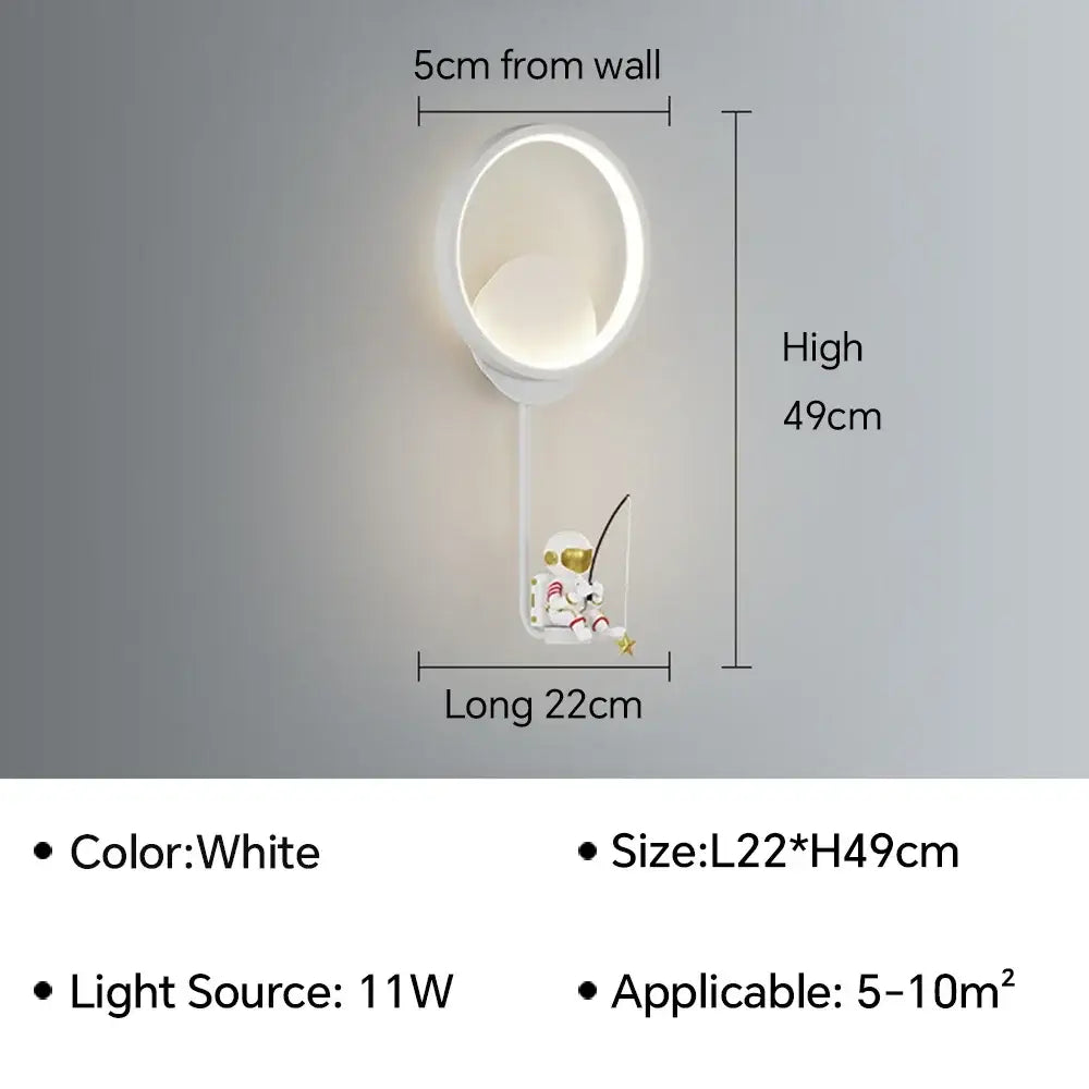 Modern astronaut cartoon wall lamp white & gold bedroom light