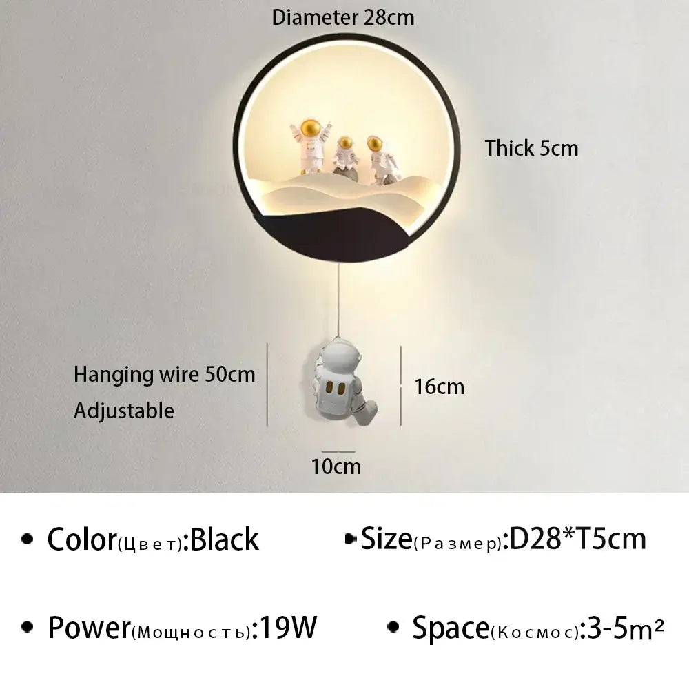 Modern astronaut cartoon wall lamp white & gold bedroom light