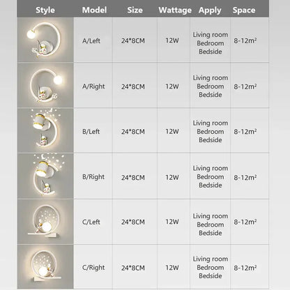 Modern astronaut cartoon wall lamp white & gold bedroom light