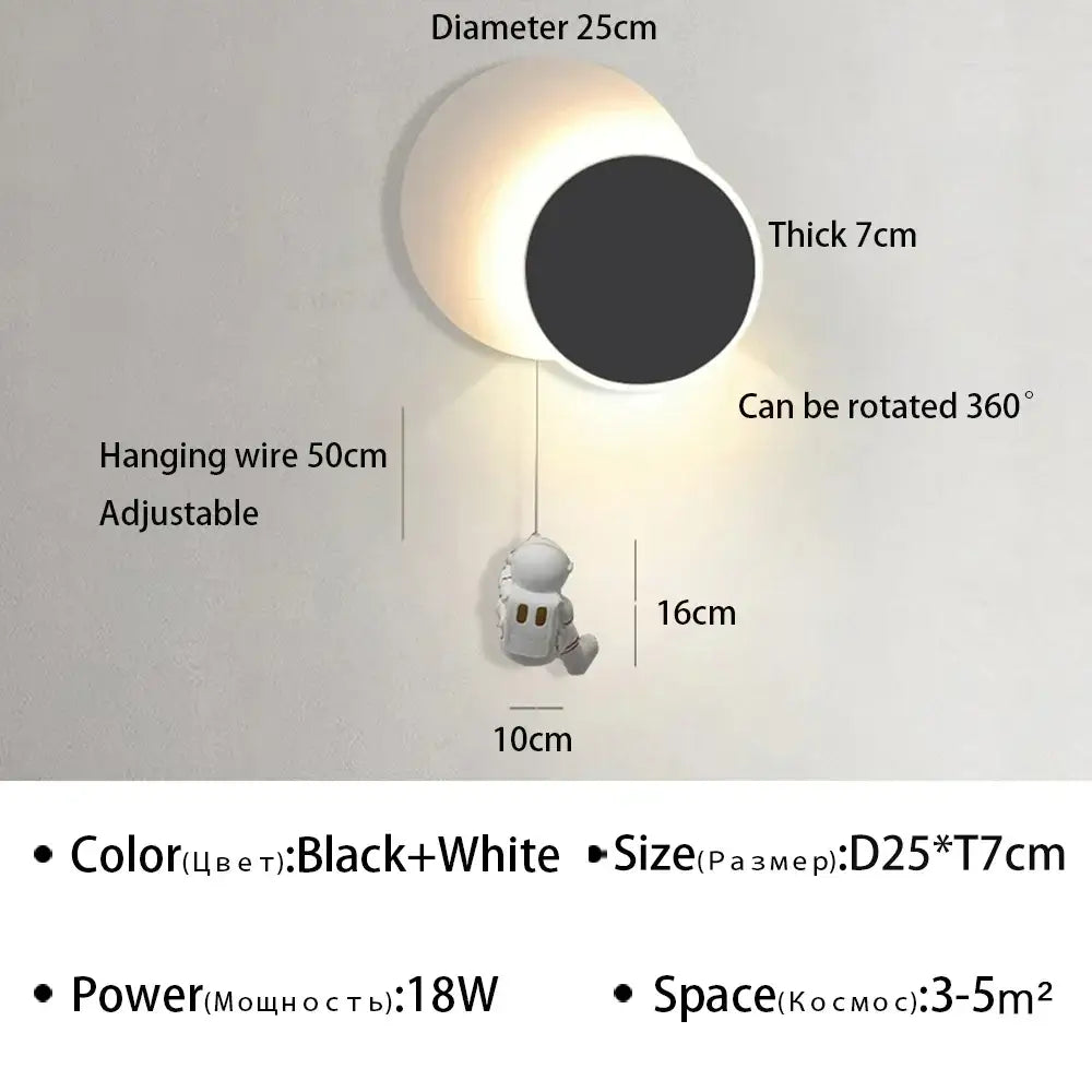 Modern astronaut cartoon wall lamp white & gold bedroom light