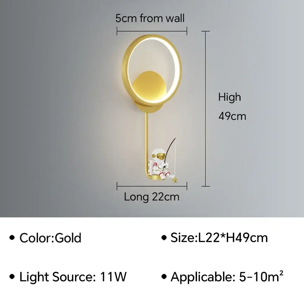 Modern astronaut cartoon wall lamp white & gold bedroom light