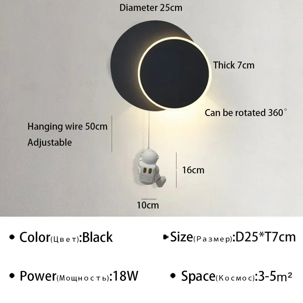 Modern astronaut cartoon wall lamp white & gold bedroom light