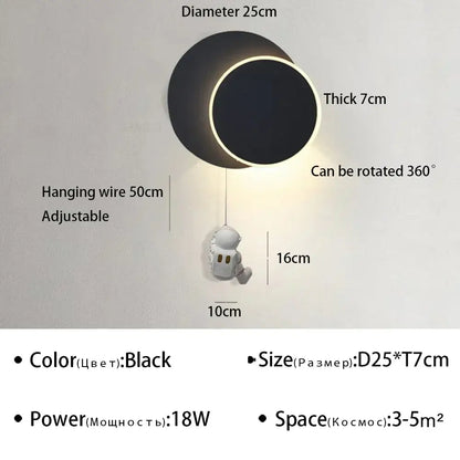 Modern astronaut cartoon wall lamp white & gold bedroom light