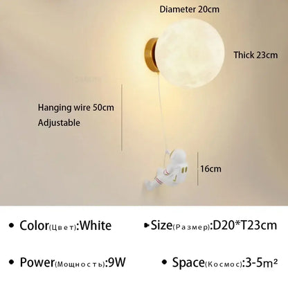Modern astronaut cartoon wall lamp white & gold bedroom light