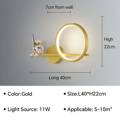 Modern astronaut cartoon wall lamp white & gold bedroom light