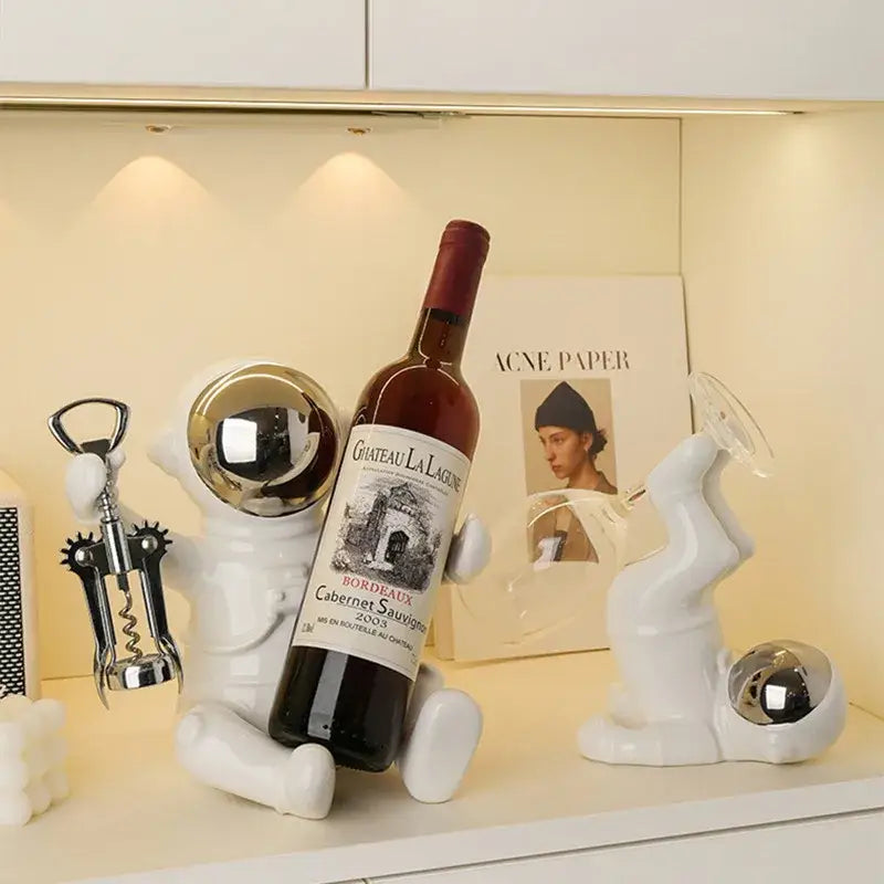 White ceramic astronaut wine rack dining room figurine