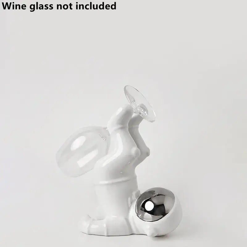 White ceramic astronaut wine rack dining room figurine