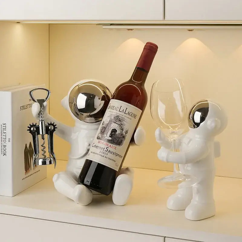 White ceramic astronaut wine rack dining room figurine