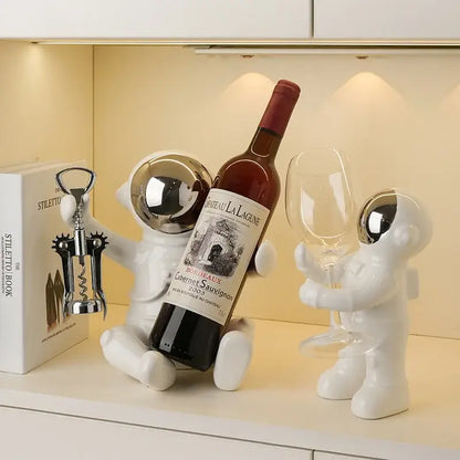 White ceramic astronaut wine rack dining room figurine